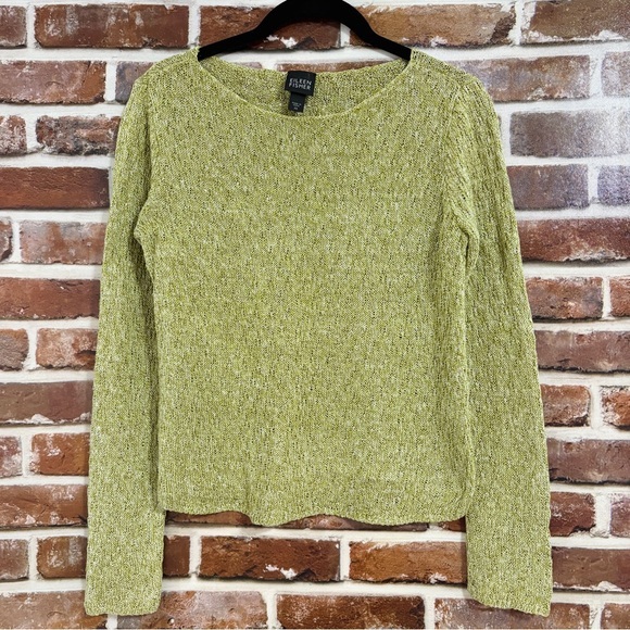 Eileen Fisher Sweaters - Eileen Fisher 100% Linen Sweater, Green & White Knit, Size XS